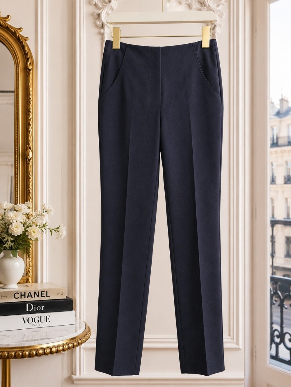 Thalian Navy Blue Tailored Slim Straight Pants | Like New